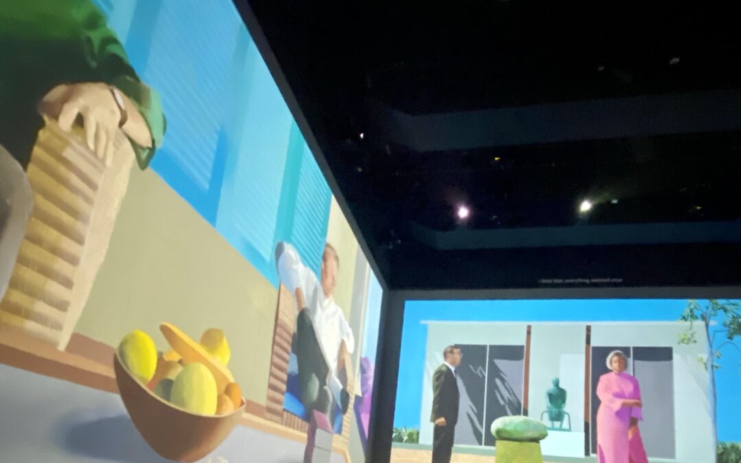 David Hockney takes us on a personal journey in London through sixty years of his art using large-scale projection