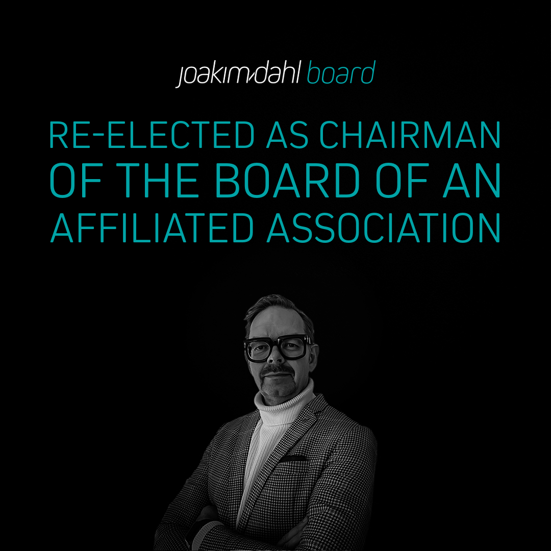 Text stating 'Re-elected as Chairman of the Board of an Affiliated Association' with a man in a suit and glasses.