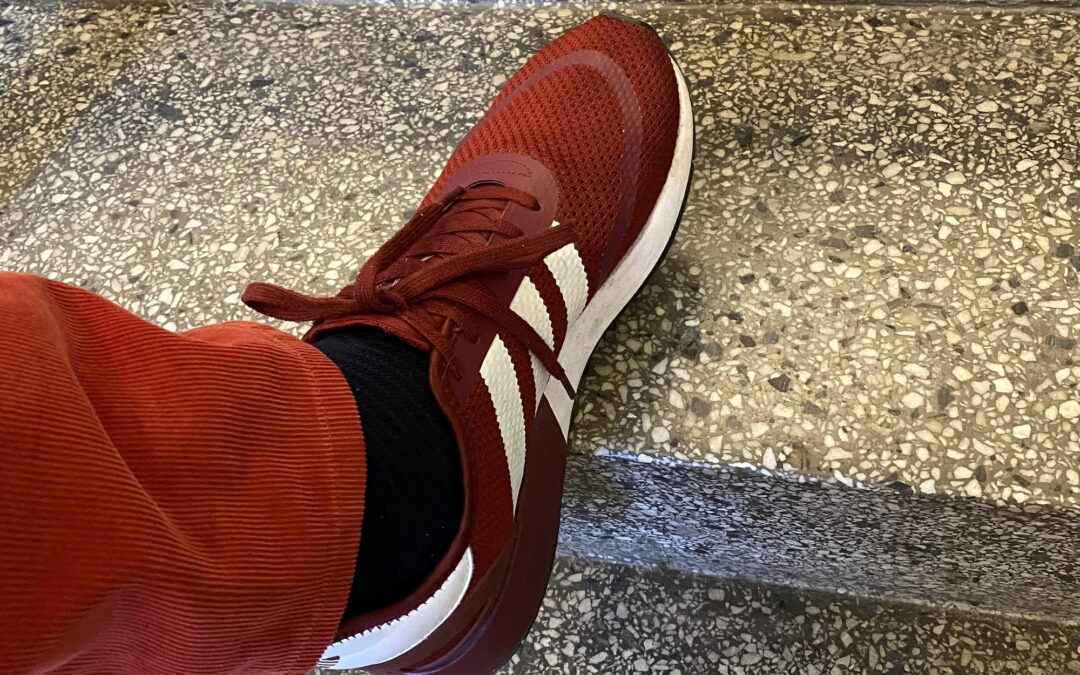 Wearing burgundy Adidas today at a board meeting