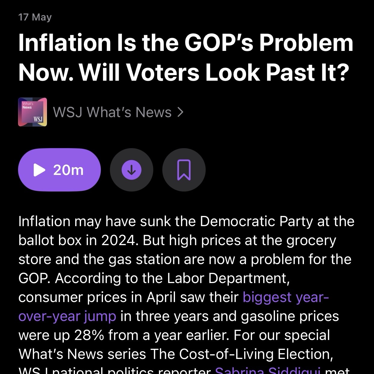 Inflation is the GOP’s Problem Now. Will Voters Look Past It? Wall Street Journal text on a black background with large white headline.